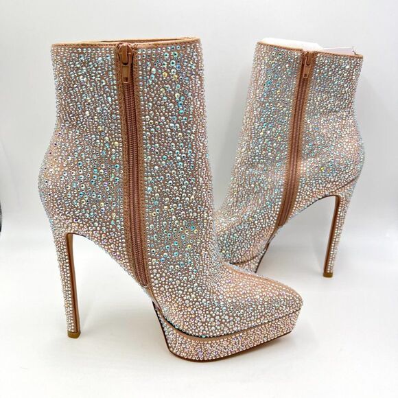 NEW Madden Girl Size 8 Lorile Blush Jeweled Encrusted Platform Ankle Boots Shoes - Picture 7 of 14
